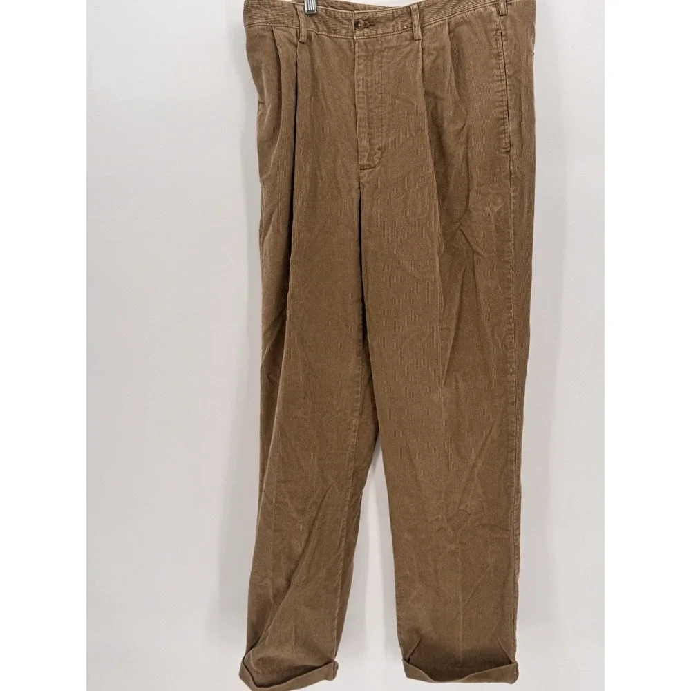 Alexander Julian Colours Pants Mens 34x32 Corduroy Cuffed Casual Pleated‎ Brown